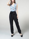 Blue and Black Jumpsuit Slim Zipped Pocket Placket Front Printed Band Belt Jumpsuit for Casual Party Office