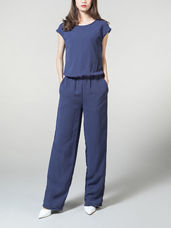 Blue Plus Size Jumpsuit Zipped Adjustable Waist Pocket Jumpsuit for Casual Party Sporty