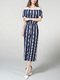 Blue and White Boat Neck Jumpsuit Stripe Elastic Pocket Straight Jumpsuit for Casual Party