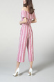 Pink and White Boat Neck Jumpsuit Stripe Elastic Pocket Straight Jumpsuit for Casual Party