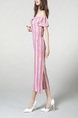 Pink and White Boat Neck Jumpsuit Stripe Elastic Pocket Straight Jumpsuit for Casual Party