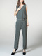 Olive green Slim V Neck Zipped Adjustable Waist Band Belt Pocket Jumpsuit for Casual Party Office