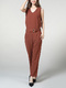 Brown Slim V Neck Zipped Adjustable Waist Band Belt Pocket  Jumpsuit for Casual Party Office