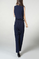 Navy Blue Slim V Neck Zipped Adjustable Waist Band Belt Pocket Jumpsuit for Casual Party Office