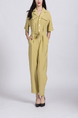 Yellow One Piece Pants Button Down Collared Jumpsuit for Casual Party Office