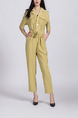 Yellow One Piece Pants Button Down Collared Jumpsuit for Casual Party Office