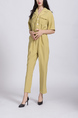 Yellow One Piece Pants Button Down Collared Jumpsuit for Casual Party Office