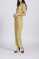 Yellow One Piece Pants Button Down Collared Jumpsuit for Casual Party Office