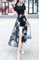 Black and White Two Piece Floral Overlay Skirt Jumpsuit for Casual Party Office