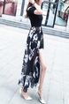 Black and White Two Piece Floral Overlay Skirt Jumpsuit for Casual Party Office