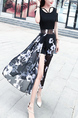 Black and White Two Piece Floral Overlay Skirt Jumpsuit for Casual Party Office