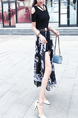 Black and White Two Piece Floral Overlay Skirt Jumpsuit for Casual Party Office