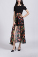 Black Colorful Two Piece Floral Overlay Skirt Jumpsuit for Casual Party Office