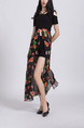 Black Colorful Two Piece Floral Overlay Skirt Jumpsuit for Casual Party Office