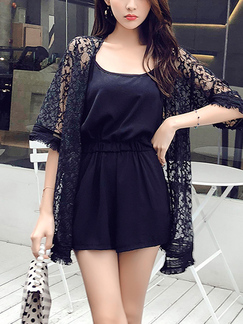 Black Two Piece Lace Romper Jumpsuit for Casual Party