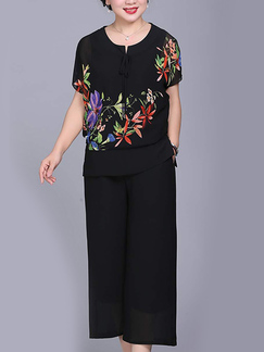 Black Colorful Two Piece Pants Floral Jumpsuit for Casual Office