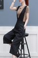 Black One Piece Wide Leg Pants Jumpsuit for Casual Office
