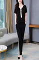 Black and White Two Piece Pants V Neck Plus Size Jumpsuit for Casual Office Party