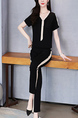 Black and White Two Piece Pants V Neck Plus Size Jumpsuit for Casual Office Party