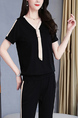 Black and White Two Piece Pants V Neck Plus Size Jumpsuit for Casual Office Party