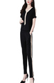 Black and White Two Piece Pants V Neck Plus Size Jumpsuit for Casual Office Party