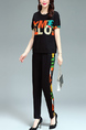 Black Colorful Two Piece Pants Round Neck Plus Size Jumpsuit for Casual Party