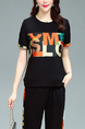 Black Colorful Two Piece Pants Round Neck Plus Size Jumpsuit for Casual Party