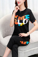 Black Colorful Two Piece Pants Round Neck Plus Size Jumpsuit for Casual Party