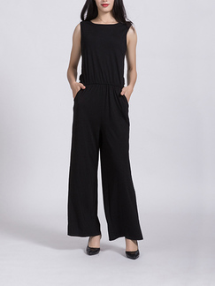 Black Two Piece Round Neck Pants Jumpsuit for Casual Party Office