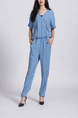 Blue Two Piece V Neck Pants Jumpsuit for Casual Party Office