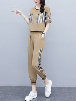 Brown Two Piece Pants Plus Size Jumpsuit for Casual Sports