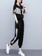 Black and White Two Piece Pants Plus Size Jumpsuit for Casual Sports