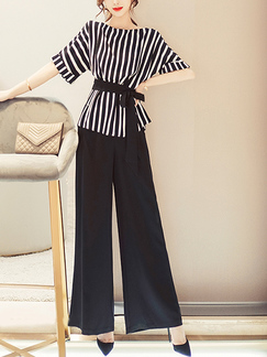 Black and White Two Piece Wide Leg Pants Plus Size Jumpsuit for Evening Party Office