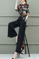 Black Colorful Two Piece Wide Leg Pants Plus Size Floral Jumpsuit for Short