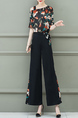 Black Colorful Two Piece Wide Leg Pants Plus Size Floral Jumpsuit for Short