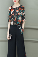 Black Colorful Two Piece Wide Leg Pants Plus Size Floral Jumpsuit for Short