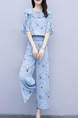 Blue Two Piece Wide Leg Pants Plus Size Jumpsuit for Casual Office Party Evening