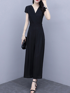 Black Two Piece Wide Leg Pants Plus Size V Neck Jumpsuit for Party Evening Cocktail Office