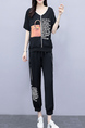 Black White Two Piece Pants V Neck Plus Size Jumpsuit for Casual Sports