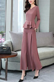 Pink Two Piece Wide Leg Pants Plus Size Long Sleeves Jumpsuit for Party Evening Cocktail Office