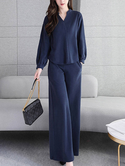 Blue Two Piece Wide Leg Pants Plus Size Long Sleeves Jumpsuit for Party Evening Cocktail Office