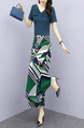 Blue Colorful Two Piece Plus Size V Neck Maxi Jumpsuit for Casual Party Office