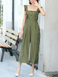 Green Wide Leg Pants Jumpsuit for Casual Party Evening