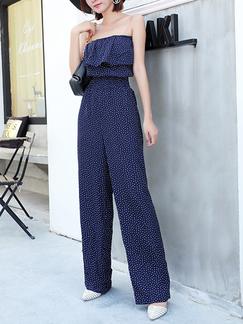Blue and White Strap Pants Polkadot Jumpsuit for Party Evening Cocktail