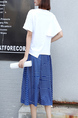 White and Blue Two Piece Wide Leg Shirt Jumpsuit for Casual