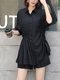 Black Two Piece Shirt Short Plus Size Jumpsuit for Casual Party