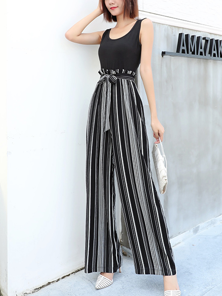 Black and White Wide Leg Pants Plus Size Jumpsuit for Party Evening Cocktail