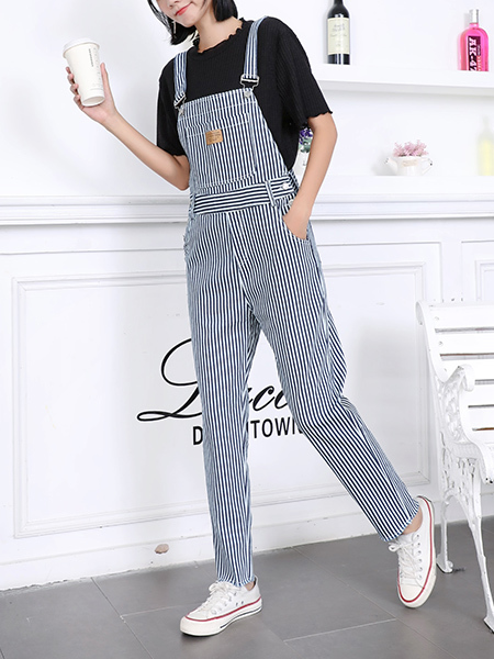 Black and White Two Piece Pants Striped Jumpsuit for Casual Party