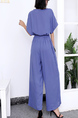 Blue Plain V Neck Wide Leg Pants Jumpsuit for Party Evening Cocktail