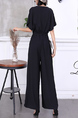 Black Plain V Neck Wide Leg Pants Jumpsuit for Party Evening Cocktail